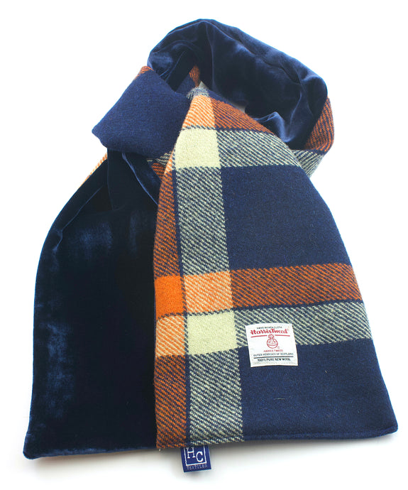 Blue/Orange Tweed/Velvet scarf