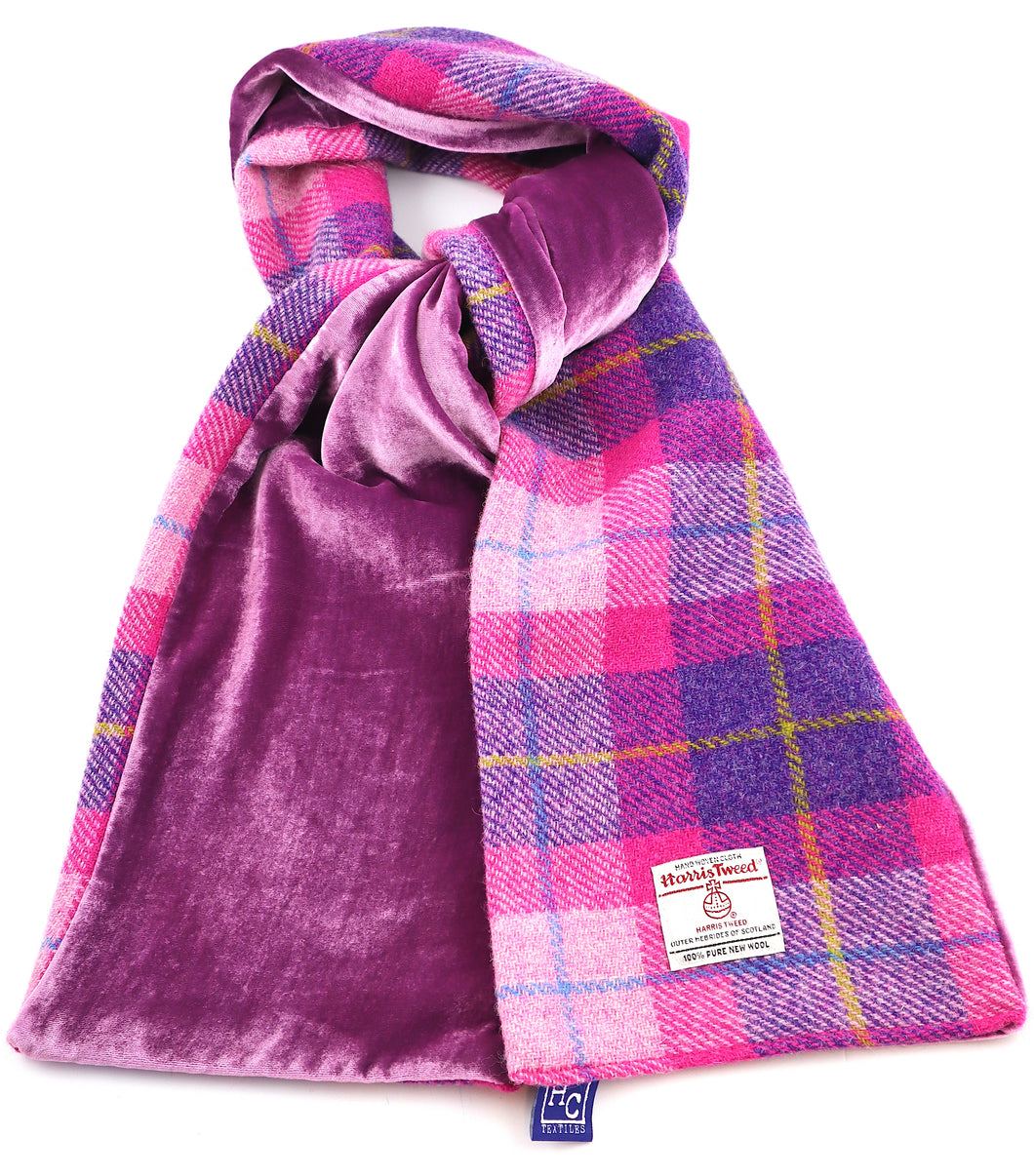 Harris Tweed/Velvet bright pink scarf