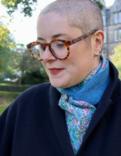 Cobalt Herringbone Strawberry Thief Harris Tweed Skinny Scarf