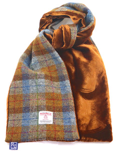 Gold/Grey Harris Tweed/velvet scarf