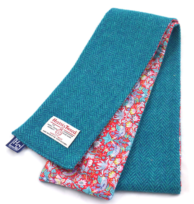 Turquoise Herringbone Skinny tweed scarf