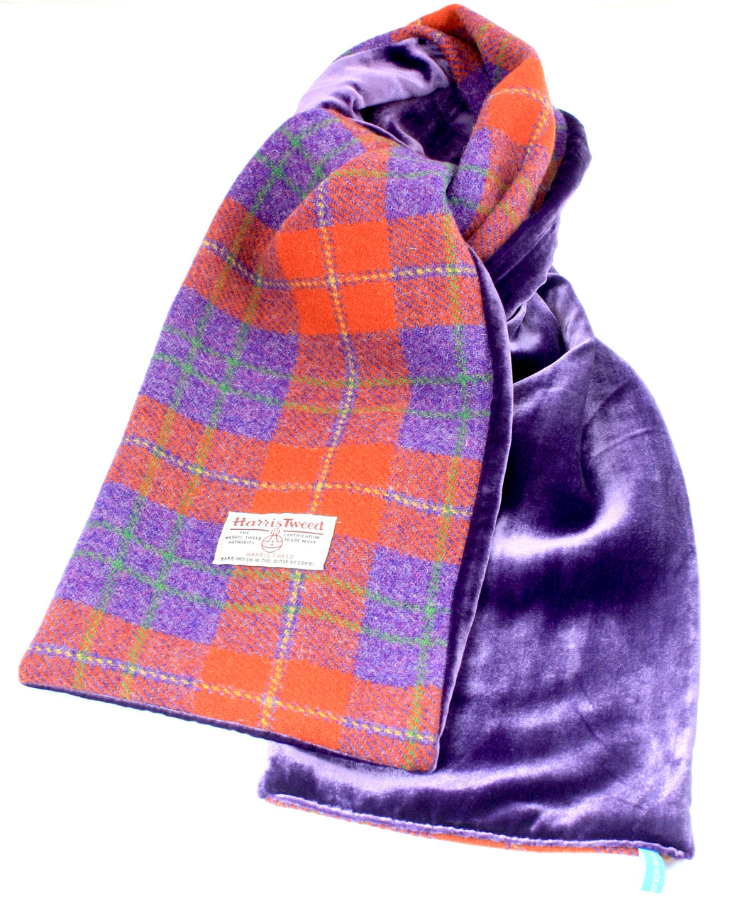 Orange/Purple Harris Tweed/Velvet scarf