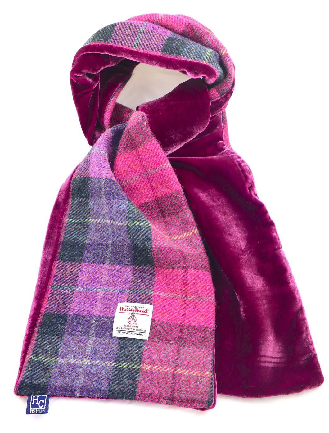 Pink/Lilac Harris Tweed/Velvet scarf