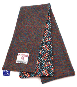 Rust/red flower Harris Tweed skinny scarf